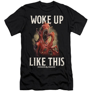 AN OFFCIALLY LICENSED DUNGEONS AND DRAGONS WOKE LIKE THIS MEN'S PREMIUM SLIM FIT T-SHIRT BLACK