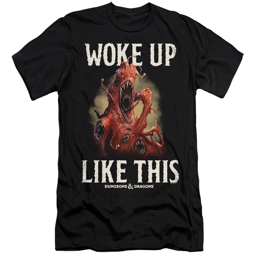 AN OFFCIALLY LICENSED DUNGEONS AND DRAGONS WOKE LIKE THIS MEN'S PREMIUM SLIM FIT T-SHIRT BLACK