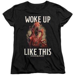 AN OFFCIALLY LICENSED DUNGEONS AND DRAGONS WOKE LIKE THIS WOMEN'S REGULAR FIT T-SHIRT BLACK