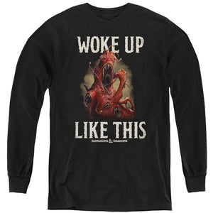 AN OFFCIALLY LICENSED DUNGEONS AND DRAGONS WOKE LIKE THIS YOUTH LONG SLEEVE T-SHIRT BLACK