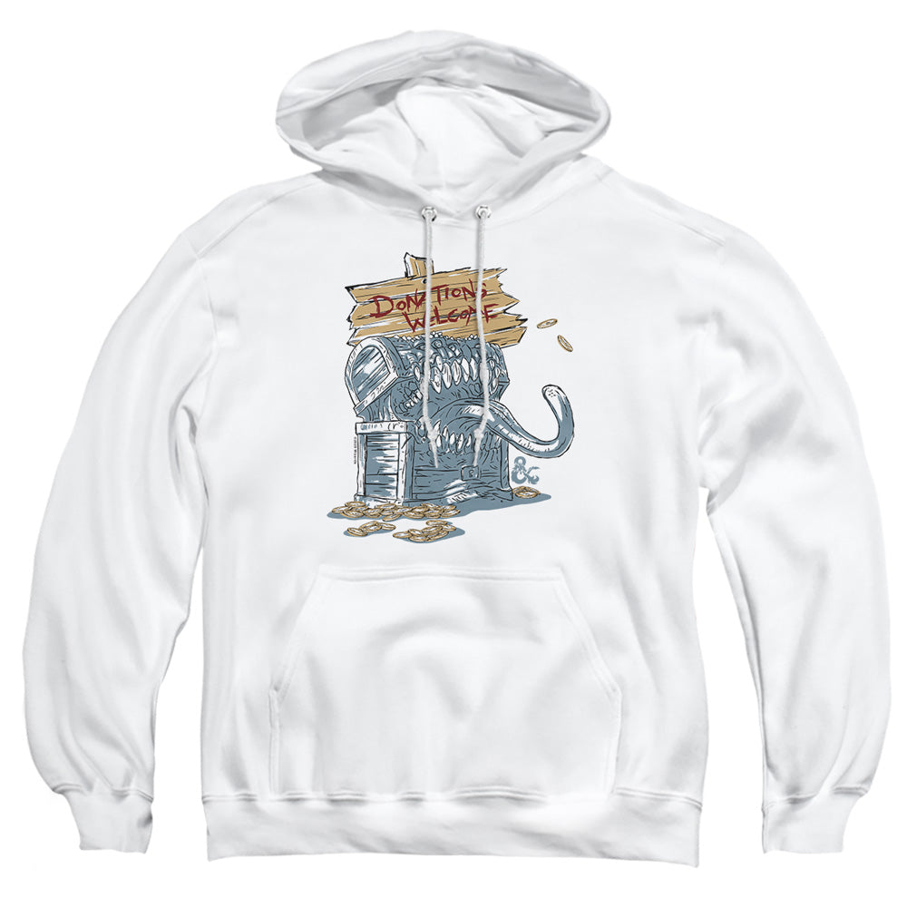 AN OFFCIALLY LICENSED DUNGEONS AND DRAGONS DONATIONS WELCOME MIMIC ADULT UNISEX PULLOVER HOODIE WHITE