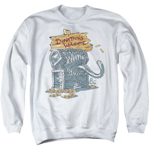 AN OFFCIALLY LICENSED DUNGEONS AND DRAGONS DONATIONS WELCOME MIMIC ADULT UNISEX CREWNECK SWEATSHIRT WHITE