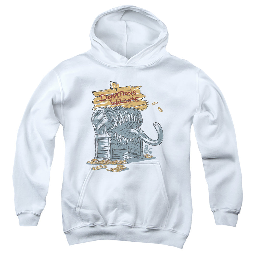 AN OFFCIALLY LICENSED DUNGEONS AND DRAGONS DONATIONS WELCOME MIMIC YOUTH HOODIE WHITE