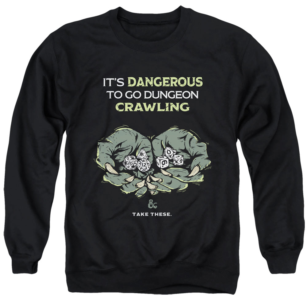 AN OFFCIALLY LICENSED DUNGEONS AND DRAGONS DANGEROUS TO GO ALONE ADULT UNISEX CREWNECK SWEATSHIRT BLACK