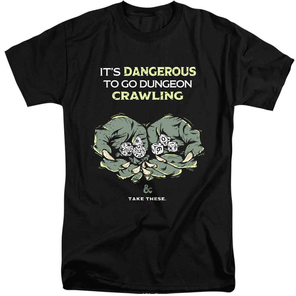AN OFFCIALLY LICENSED DUNGEONS AND DRAGONS DANGEROUS TO GO ALONE MEN'S TALL FIT T-SHIRT BLACK
