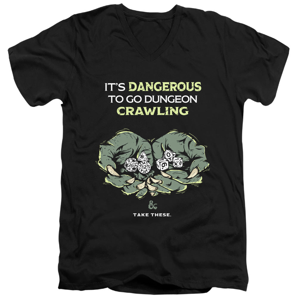 AN OFFCIALLY LICENSED DUNGEONS AND DRAGONS DANGEROUS TO GO ALONE MEN'S V-NECK T-SHIRT BLACK