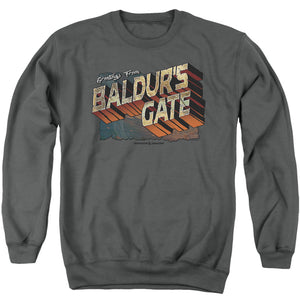 AN OFFCIALLY LICENSED DUNGEONS AND DRAGONS BALDURS GATE ADULT UNISEX CREWNECK SWEATSHIRT CHARCOAL