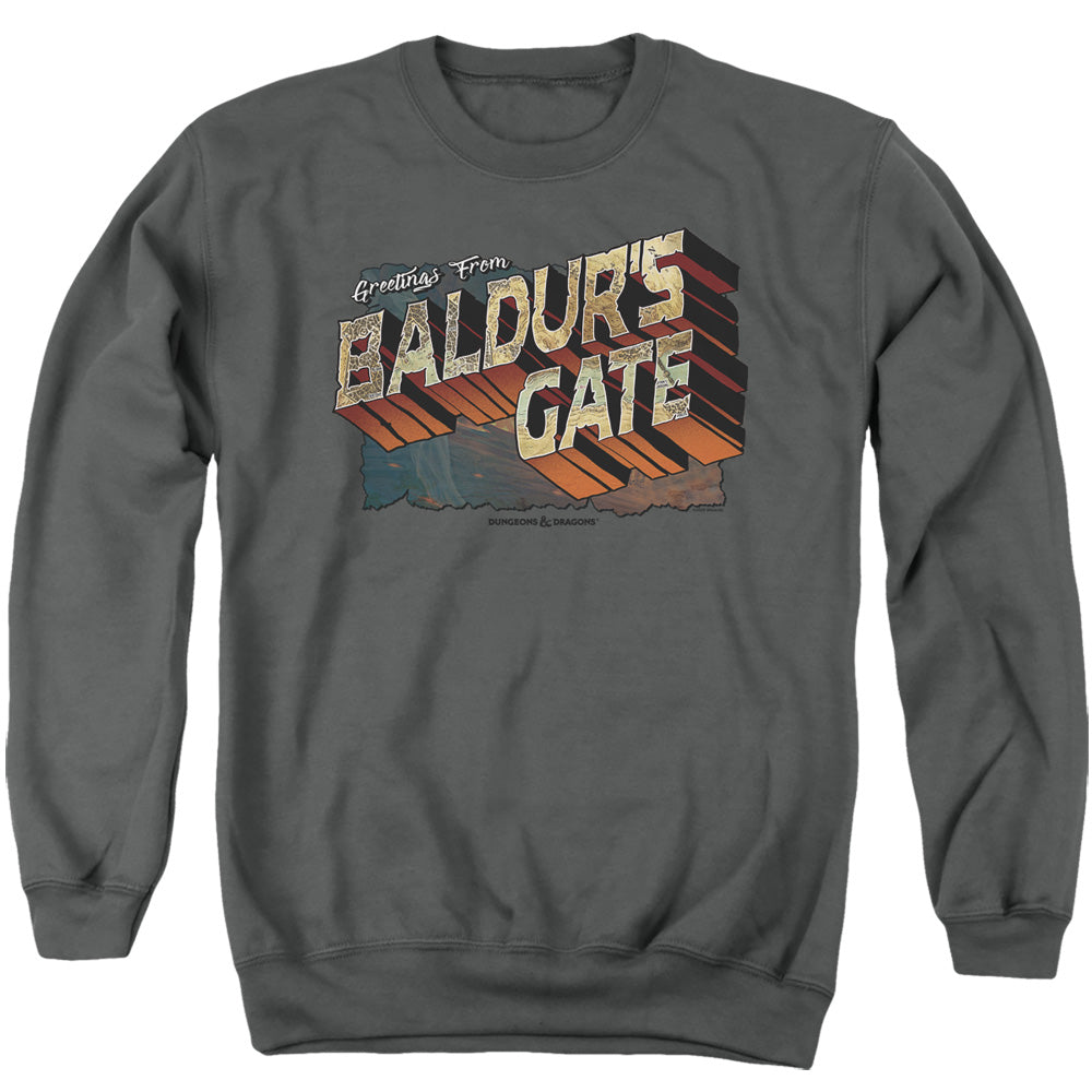 AN OFFCIALLY LICENSED DUNGEONS AND DRAGONS BALDURS GATE ADULT UNISEX CREWNECK SWEATSHIRT CHARCOAL