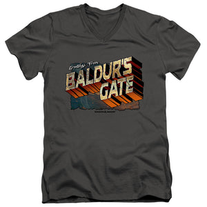 AN OFFCIALLY LICENSED DUNGEONS AND DRAGONS BALDURS GATE MEN'S V-NECK T-SHIRT CHARCOAL