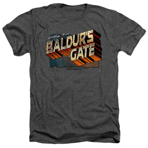 AN OFFCIALLY LICENSED DUNGEONS AND DRAGONS BALDURS GATE MEN'S HEATHER T-SHIRT CHARCOAL