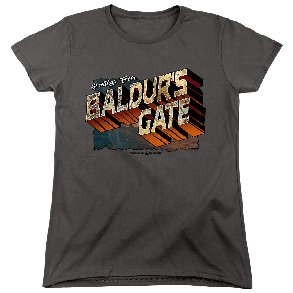 AN OFFCIALLY LICENSED DUNGEONS AND DRAGONS BALDURS GATE WOMEN'S REGULAR FIT T-SHIRT CHARCOAL