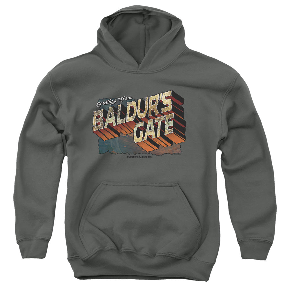 AN OFFCIALLY LICENSED DUNGEONS AND DRAGONS BALDURS GATE YOUTH HOODIE CHARCOAL