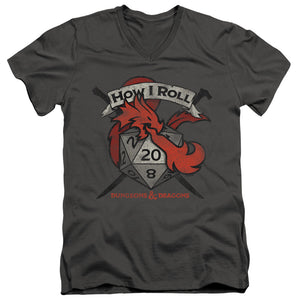 AN OFFCIALLY LICENSED DUNGEONS AND DRAGONS HOW I ROLL D AND D MEN'S V-NECK T-SHIRT CHARCOAL