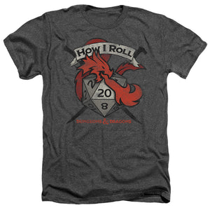 AN OFFCIALLY LICENSED DUNGEONS AND DRAGONS HOW I ROLL D AND D MEN'S HEATHER T-SHIRT CHARCOAL