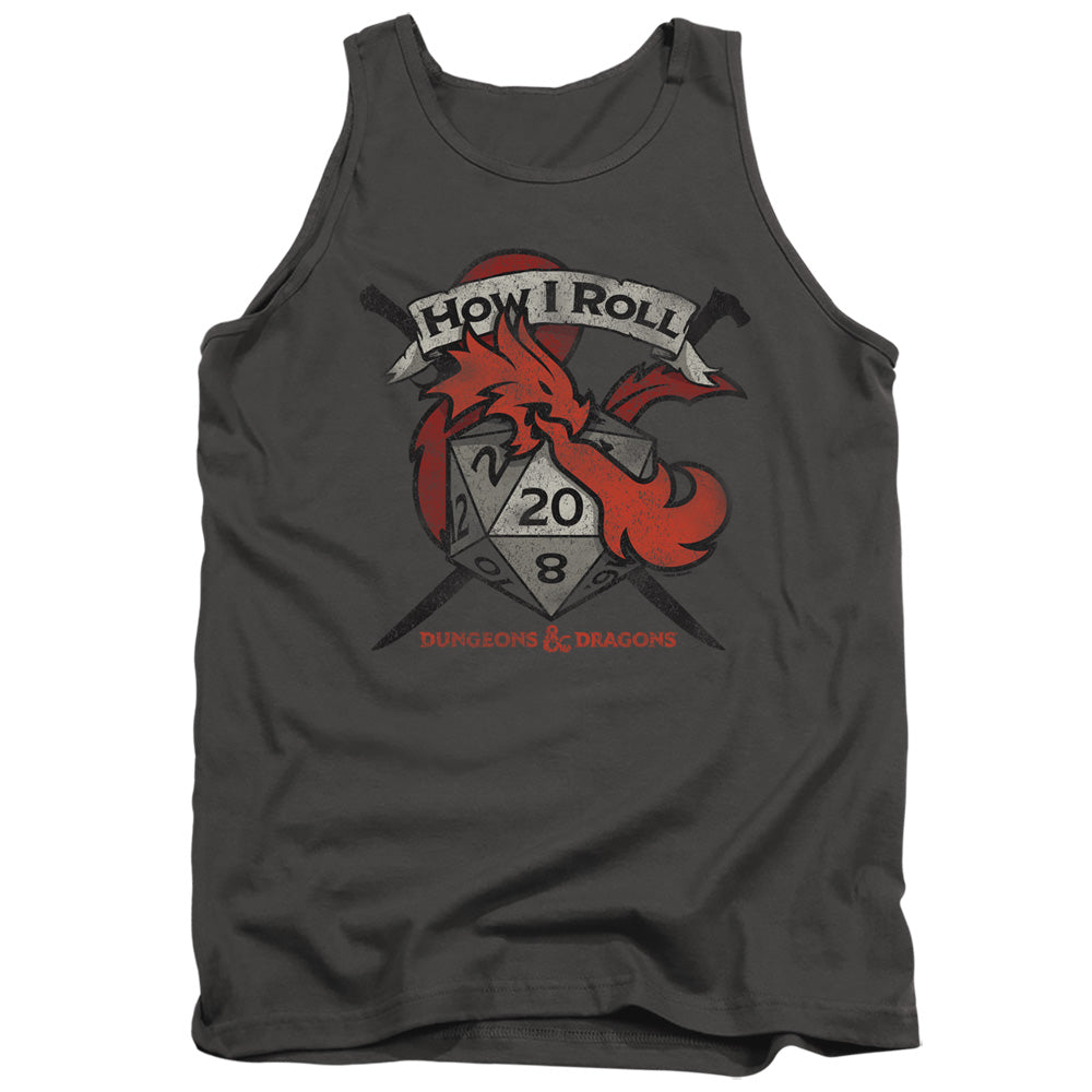 AN OFFCIALLY LICENSED DUNGEONS AND DRAGONS HOW I ROLL D AND D ADULT UNISEX TANK TOP CHARCOAL