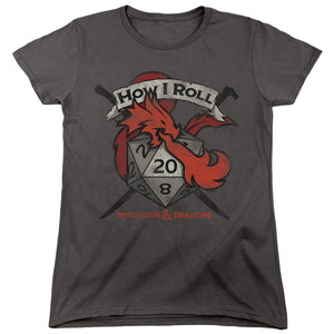 AN OFFCIALLY LICENSED DUNGEONS AND DRAGONS HOW I ROLL D AND D WOMEN'S REGULAR FIT T-SHIRT CHARCOAL