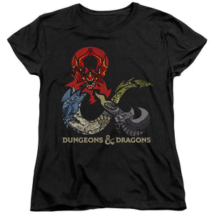 AN OFFCIALLY LICENSED DUNGEONS AND DRAGONS DRAGONS IN DRAGONS WOMEN'S REGULAR FIT T-SHIRT BLACK