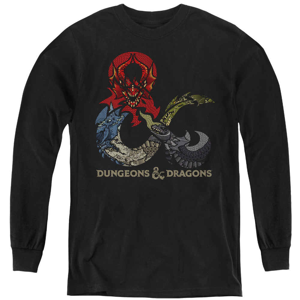 AN OFFCIALLY LICENSED DUNGEONS AND DRAGONS DRAGONS IN DRAGONS YOUTH LONG SLEEVE T-SHIRT BLACK