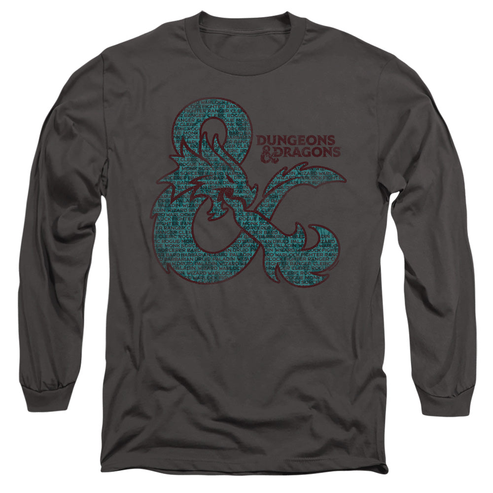 AN OFFCIALLY LICENSED DUNGEONS AND DRAGONS AMPERSAND CLASSES MEN'S LONG SLEEVE T-SHIRT CHARCOAL