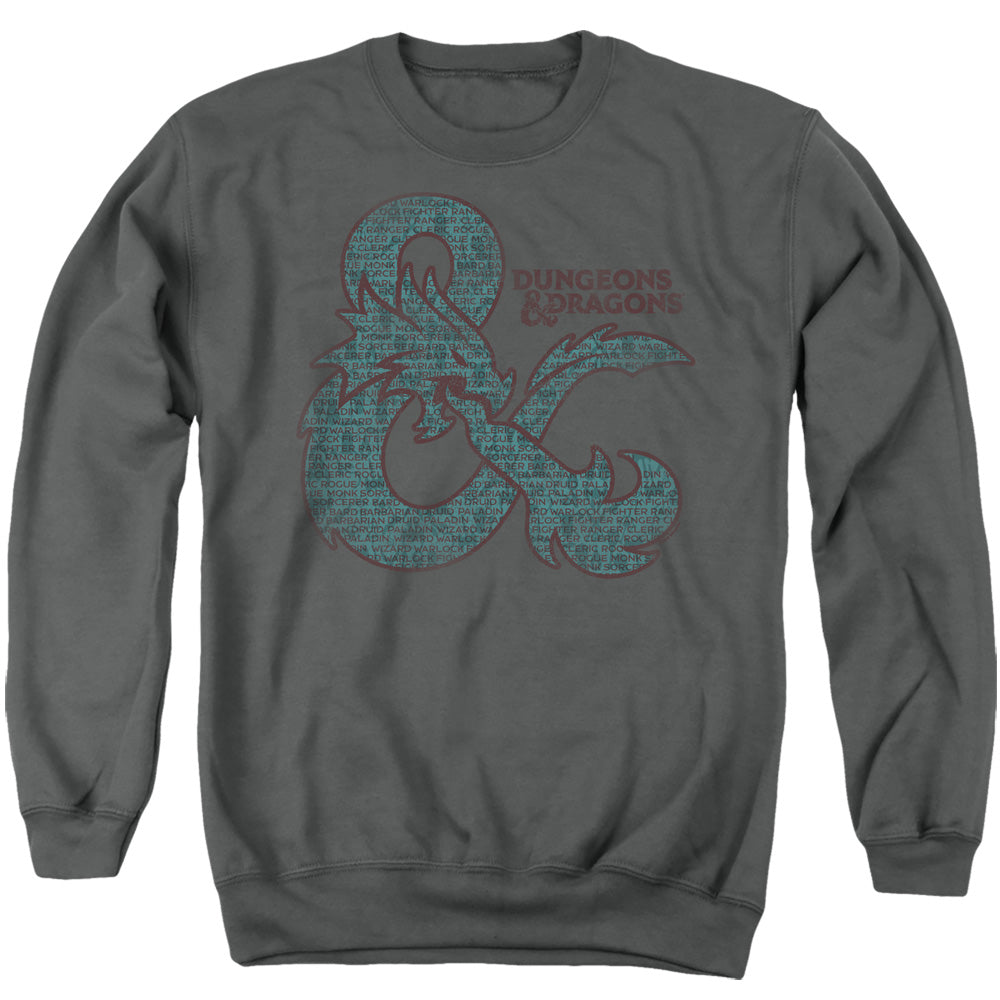 AN OFFCIALLY LICENSED DUNGEONS AND DRAGONS AMPERSAND CLASSES ADULT UNISEX CREWNECK SWEATSHIRT CHARCOAL