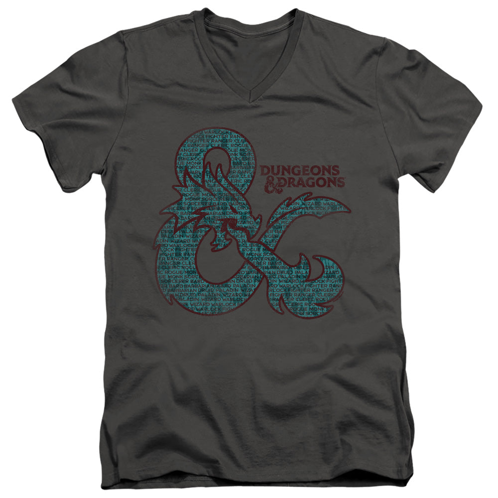 AN OFFCIALLY LICENSED DUNGEONS AND DRAGONS AMPERSAND CLASSES MEN'S V-NECK T-SHIRT CHARCOAL