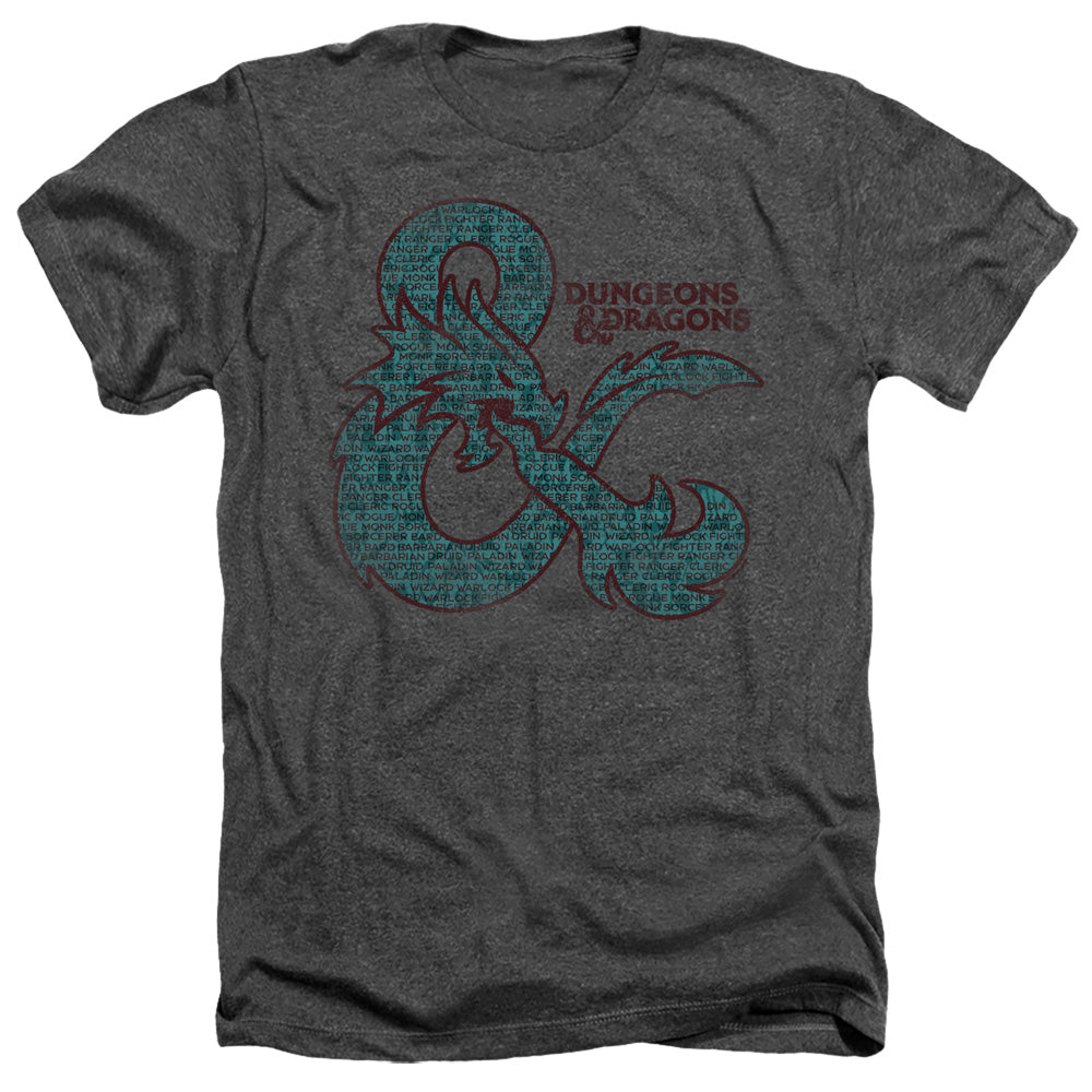 AN OFFCIALLY LICENSED DUNGEONS AND DRAGONS AMPERSAND CLASSES MEN'S HEATHER T-SHIRT CHARCOAL