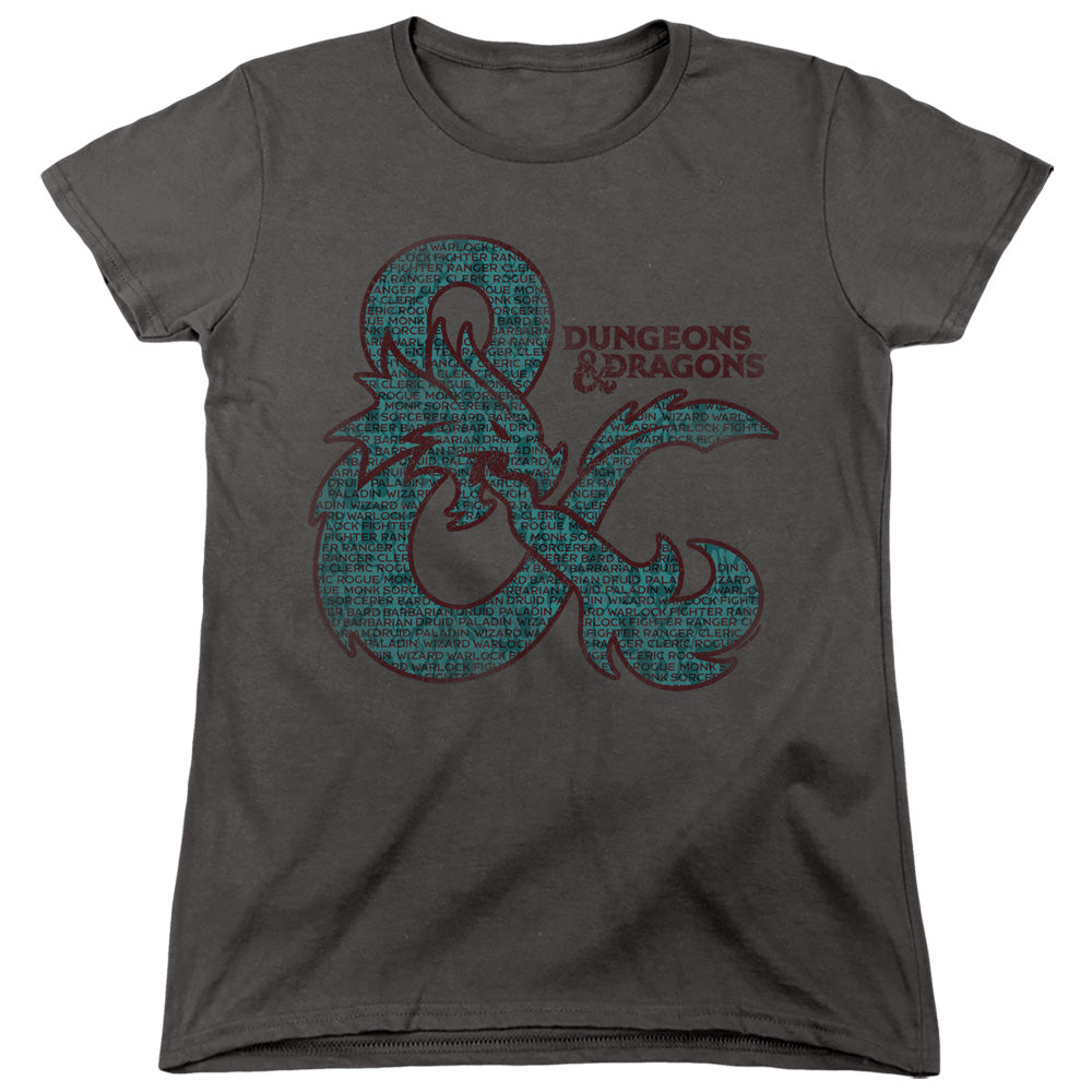 AN OFFCIALLY LICENSED DUNGEONS AND DRAGONS AMPERSAND CLASSES WOMEN'S REGULAR FIT T-SHIRT CHARCOAL
