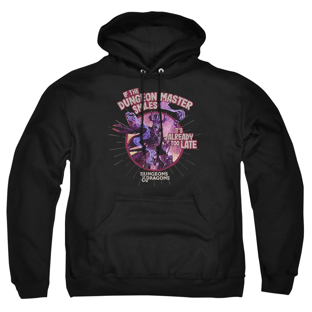 AN OFFCIALLY LICENSED DUNGEONS AND DRAGONS DUNGEON MASTER SMILES ADULT UNISEX PULLOVER HOODIE BLACK