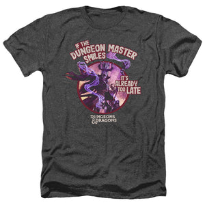 AN OFFCIALLY LICENSED DUNGEONS AND DRAGONS DUNGEON MASTER SMILES MEN'S HEATHER T-SHIRT CHARCOAL