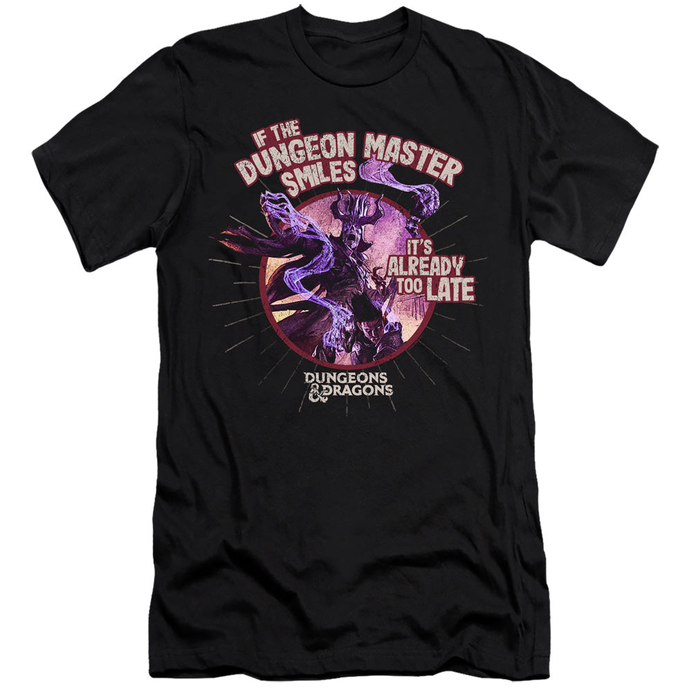 AN OFFCIALLY LICENSED DUNGEONS AND DRAGONS DUNGEON MASTER SMILES MEN'S PREMIUM SLIM FIT T-SHIRT BLACK