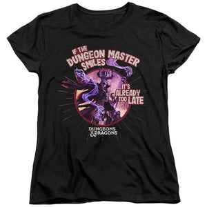 AN OFFCIALLY LICENSED DUNGEONS AND DRAGONS DUNGEON MASTER SMILES WOMEN'S REGULAR FIT T-SHIRT BLACK