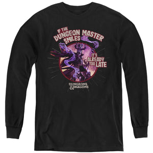 AN OFFCIALLY LICENSED DUNGEONS AND DRAGONS DUNGEON MASTER SMILES YOUTH LONG SLEEVE T-SHIRT BLACK