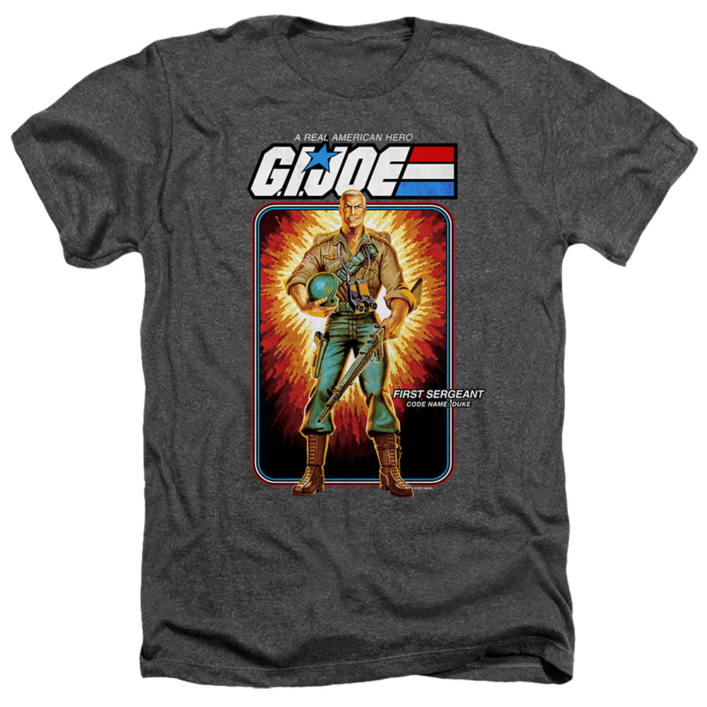 AN OFFCIALLY LICENSED G.I. JOE DUKE CARD MEN'S HEATHER T-SHIRT CHARCOAL