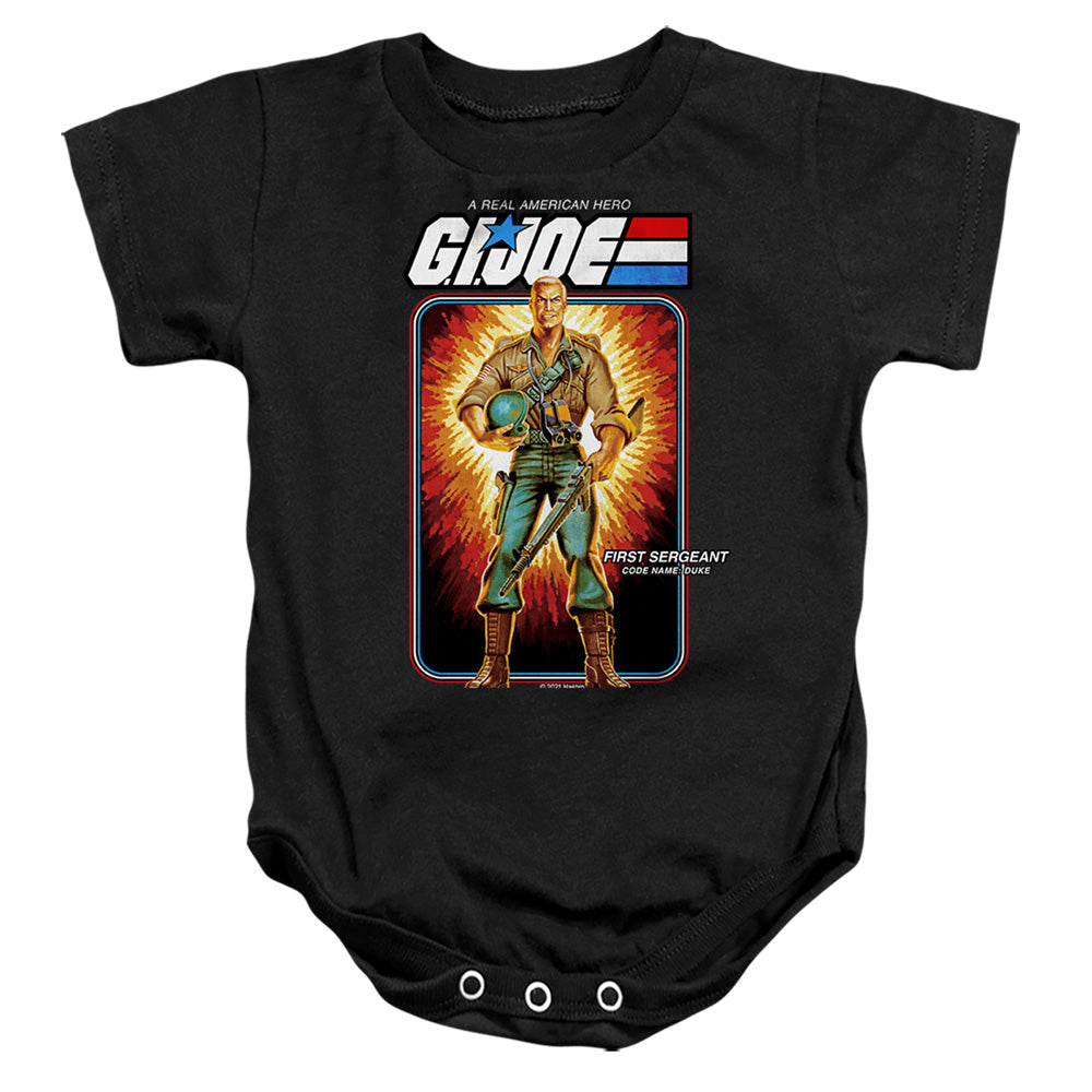 AN OFFCIALLY LICENSED G.I. JOE DUKE CARD BABY BODYSUIT BLACK
