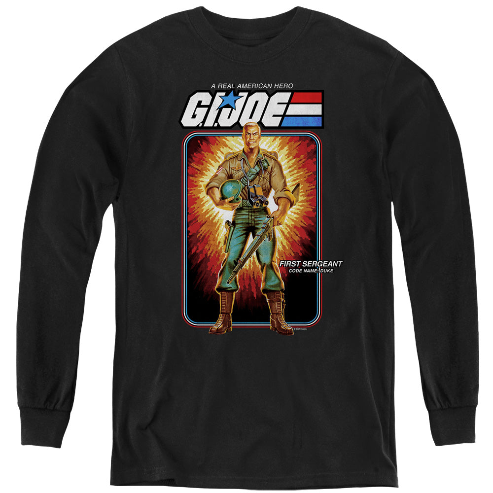AN OFFCIALLY LICENSED G.I. JOE DUKE CARD YOUTH LONG SLEEVE T-SHIRT BLACK