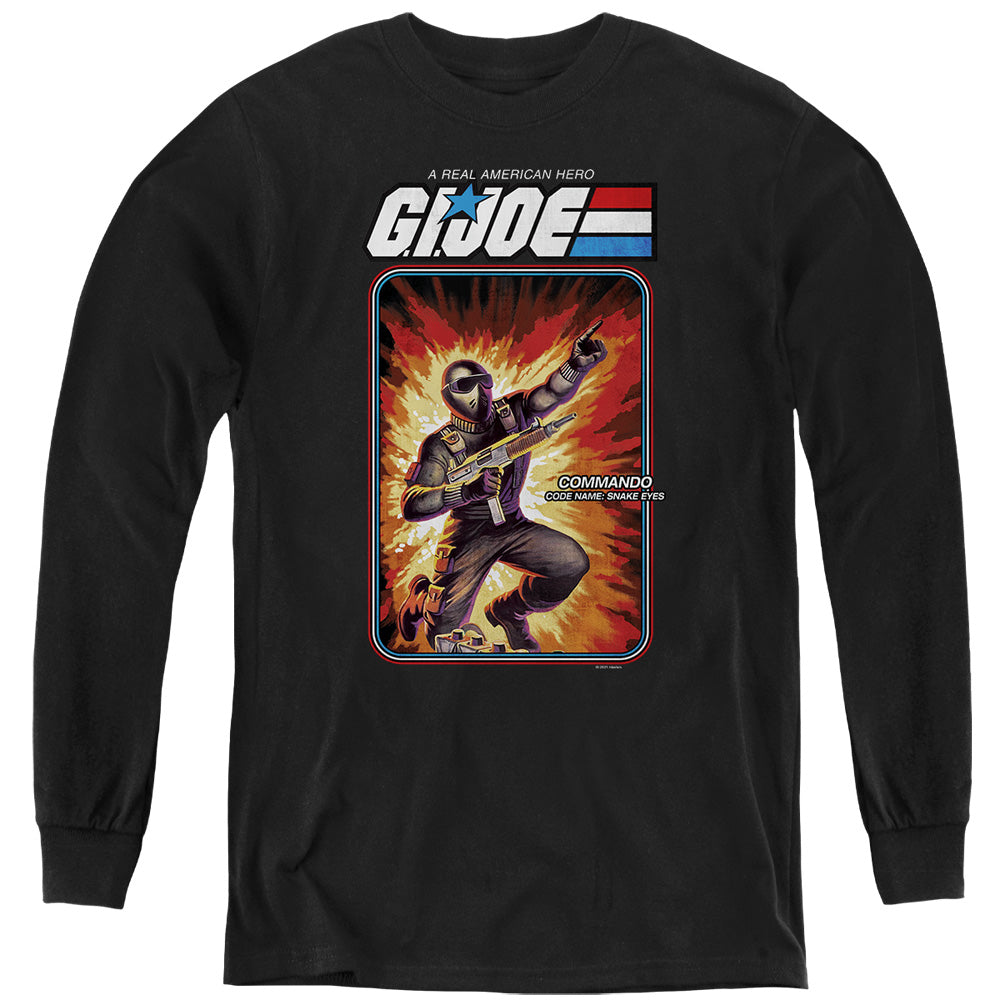 AN OFFCIALLY LICENSED G.I. JOE SNAKE EYES CARD YOUTH LONG SLEEVE T-SHIRT BLACK