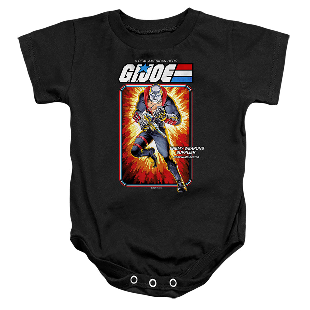 AN OFFCIALLY LICENSED G.I. JOE DESTRO CARD BABY BODYSUIT BLACK