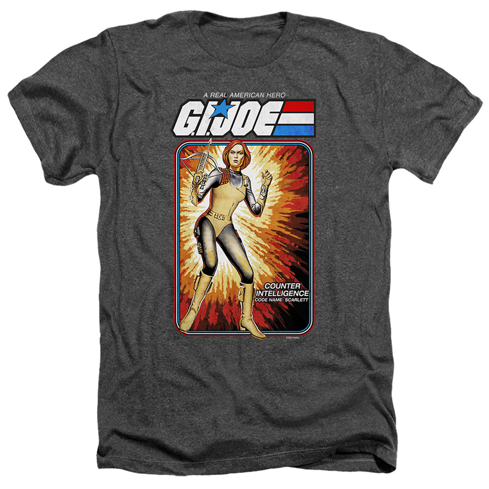 AN OFFCIALLY LICENSED G.I. JOE SCARLETT CARD MEN'S HEATHER T-SHIRT CHARCOAL