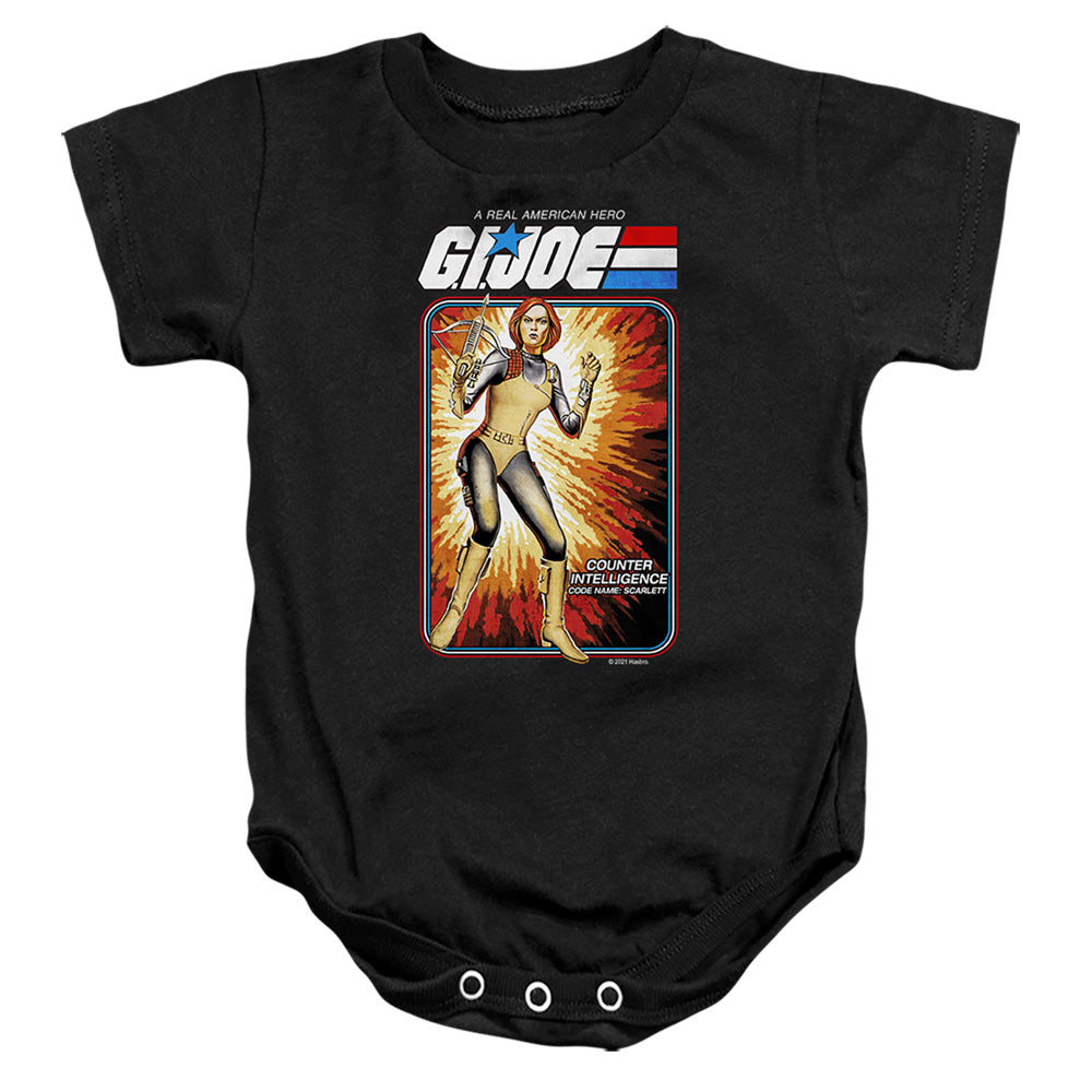AN OFFCIALLY LICENSED G.I. JOE SCARLETT CARD BABY BODYSUIT BLACK