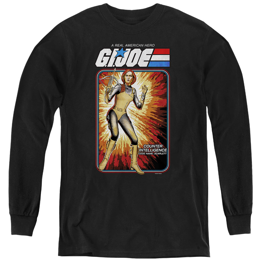 AN OFFCIALLY LICENSED G.I. JOE SCARLETT CARD YOUTH LONG SLEEVE T-SHIRT BLACK