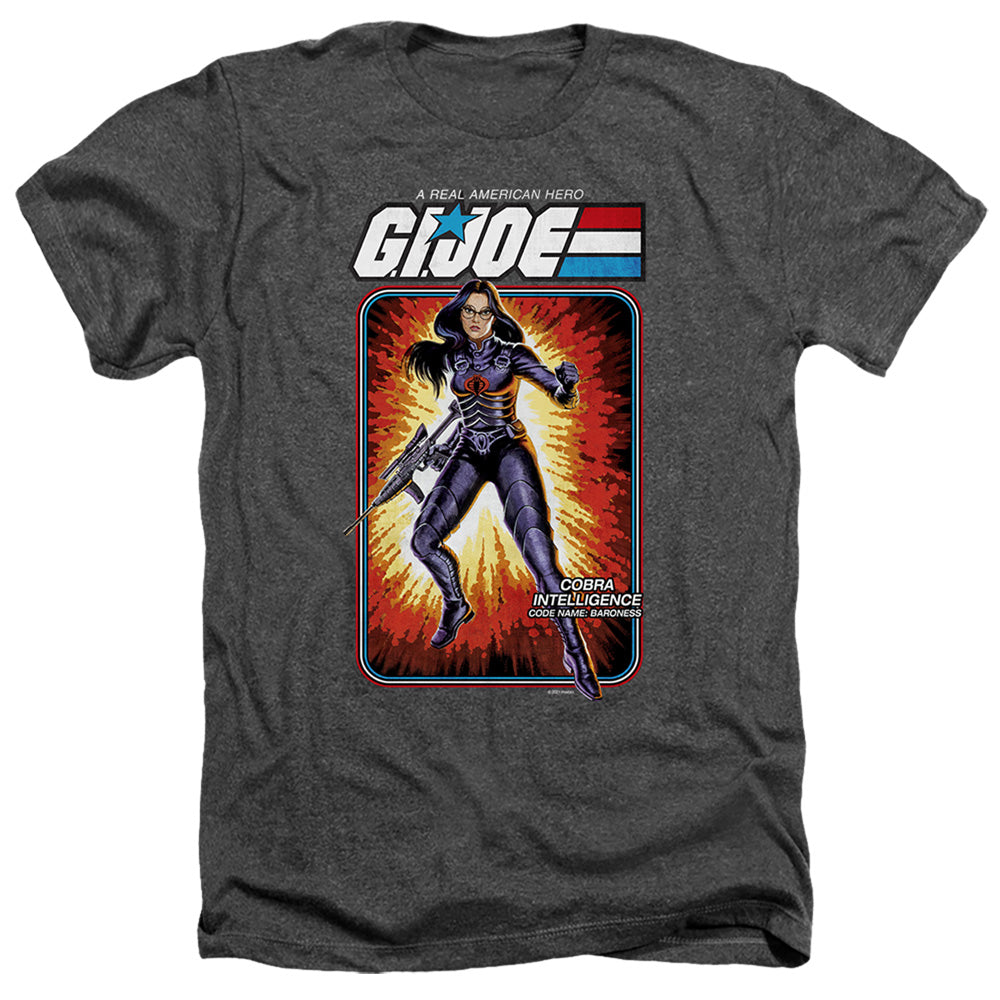 AN OFFCIALLY LICENSED G.I. JOE BARONESS CARD MEN'S HEATHER T-SHIRT CHARCOAL
