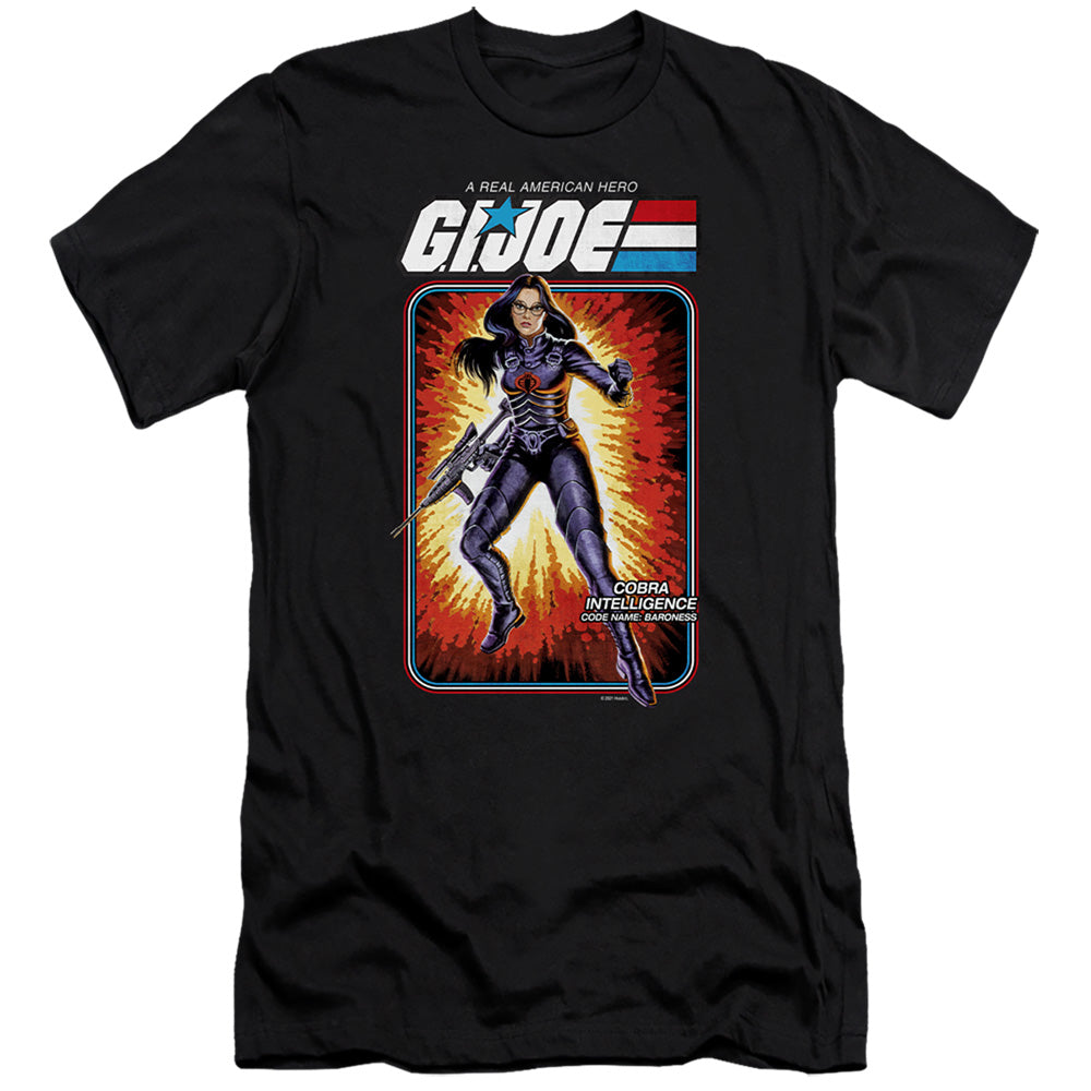 AN OFFCIALLY LICENSED G.I. JOE BARONESS CARD MEN'S PREMIUM SLIM FIT T-SHIRT BLACK