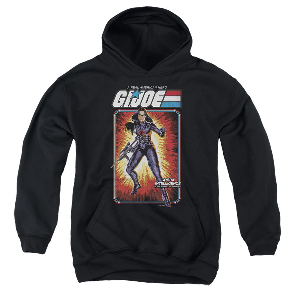 AN OFFCIALLY LICENSED G.I. JOE BARONESS CARD YOUTH HOODIE BLACK