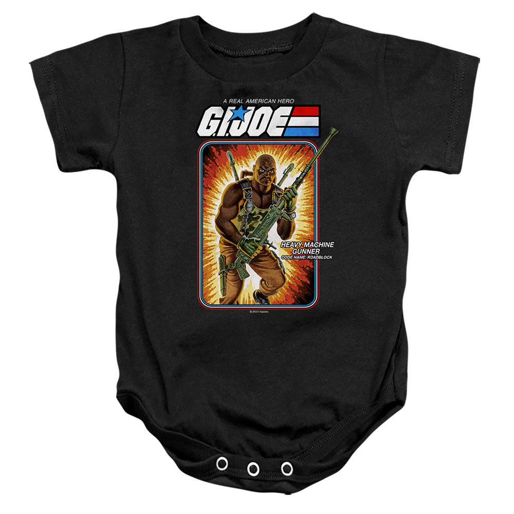 AN OFFCIALLY LICENSED G.I. JOE ROADBLOCK CARD BABY BODYSUIT BLACK