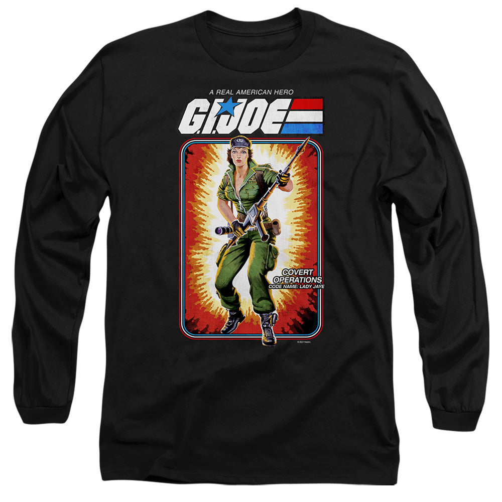 AN OFFCIALLY LICENSED G.I. JOE LADY JAYE CARD MEN'S LONG SLEEVE T-SHIRT BLACK