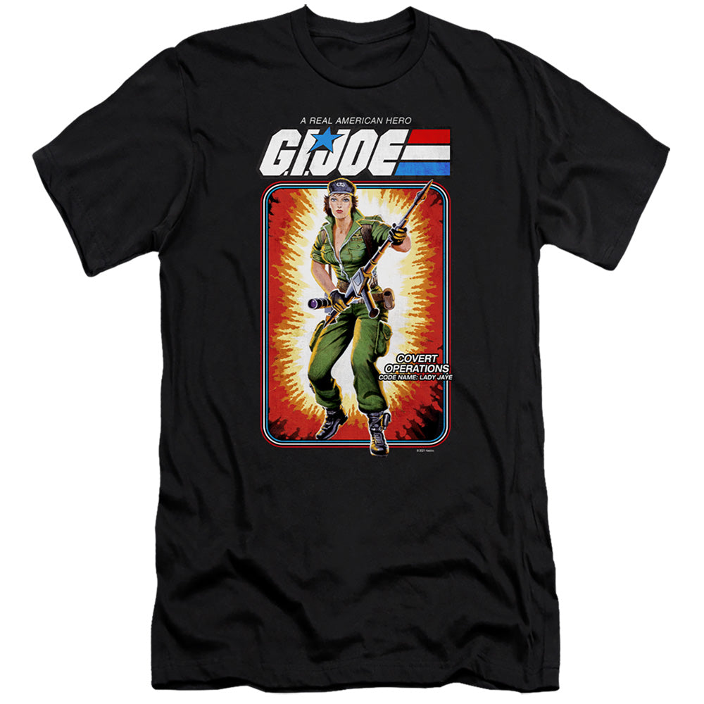 AN OFFCIALLY LICENSED G.I. JOE LADY JAYE CARD MEN'S PREMIUM SLIM FIT T-SHIRT BLACK
