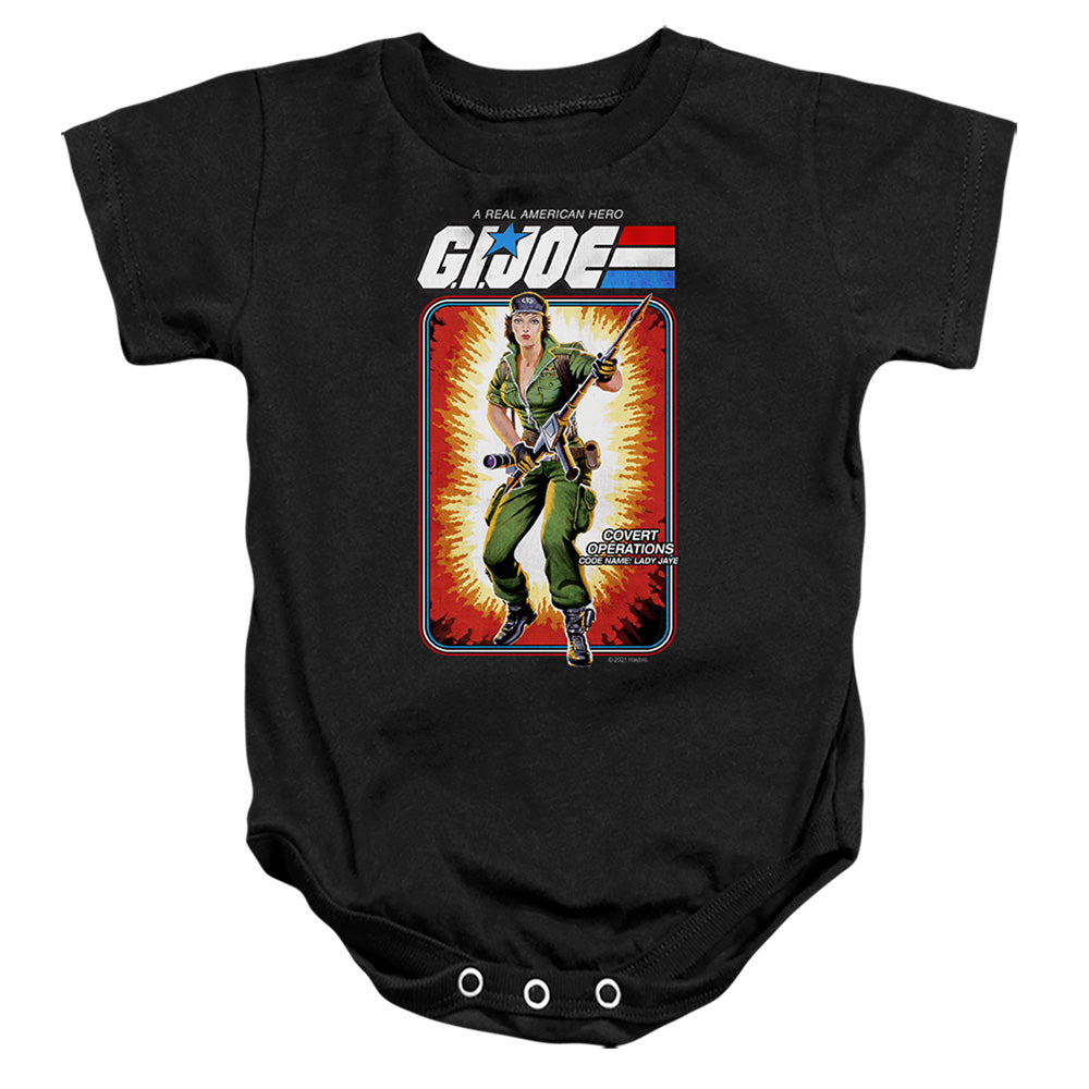 AN OFFCIALLY LICENSED G.I. JOE LADY JAYE CARD BABY BODYSUIT BLACK