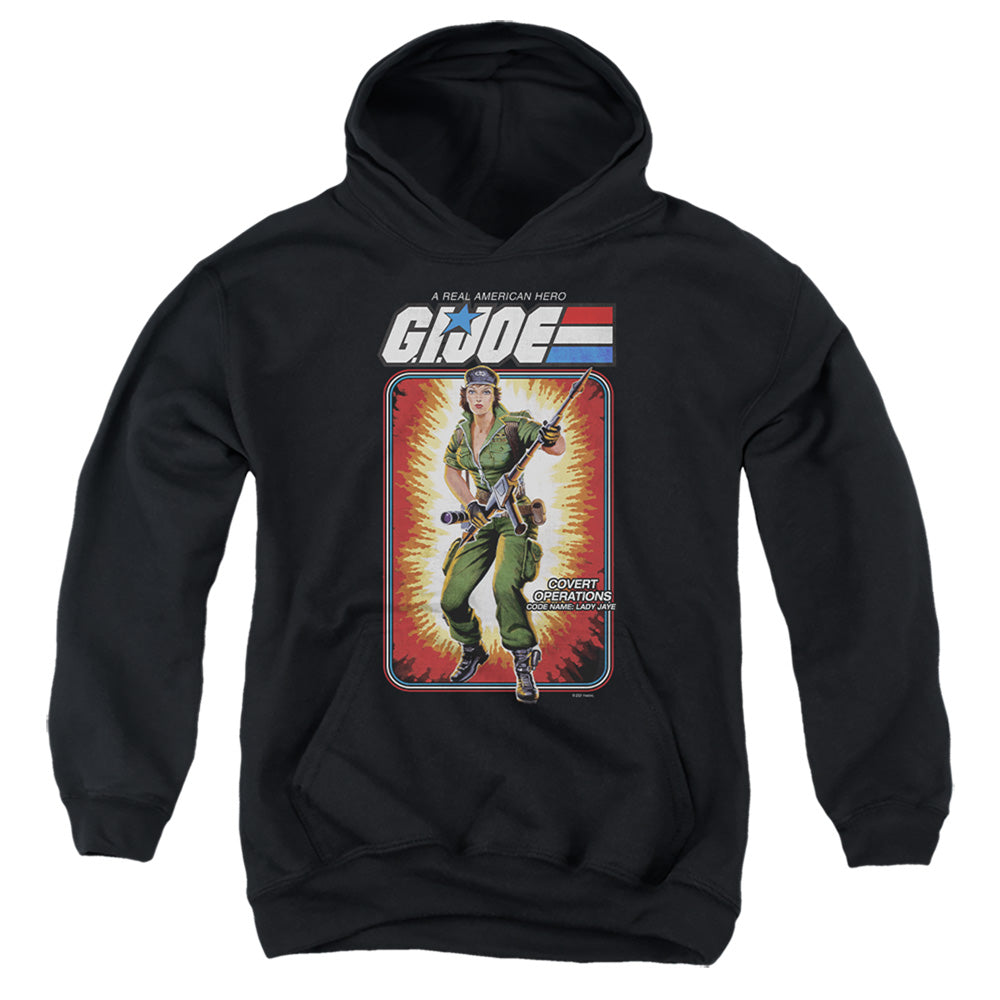 AN OFFCIALLY LICENSED G.I. JOE LADY JAYE CARD YOUTH HOODIE BLACK