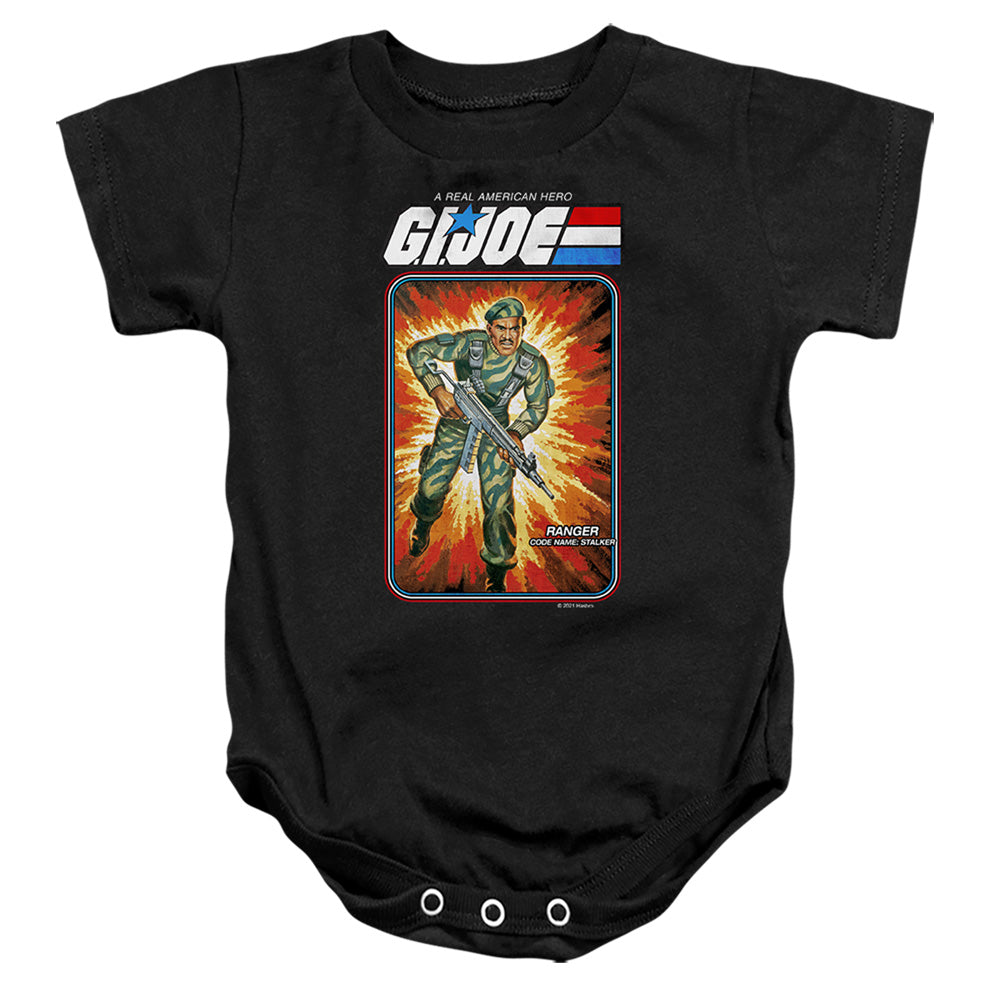 AN OFFCIALLY LICENSED G.I. JOE STALKER CARD BABY BODYSUIT BLACK