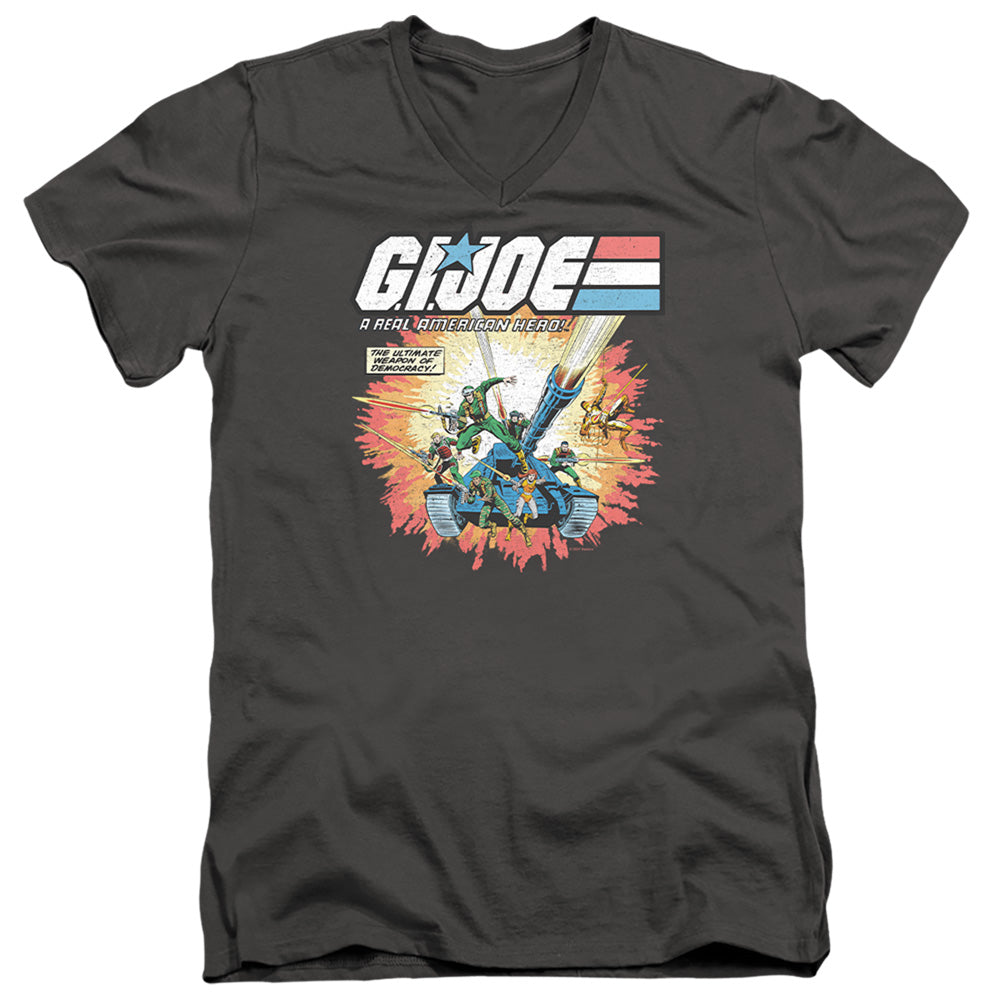 AN OFFCIALLY LICENSED G.I. JOE REAL AMERICAN HERO MEN'S V-NECK T-SHIRT CHARCOAL
